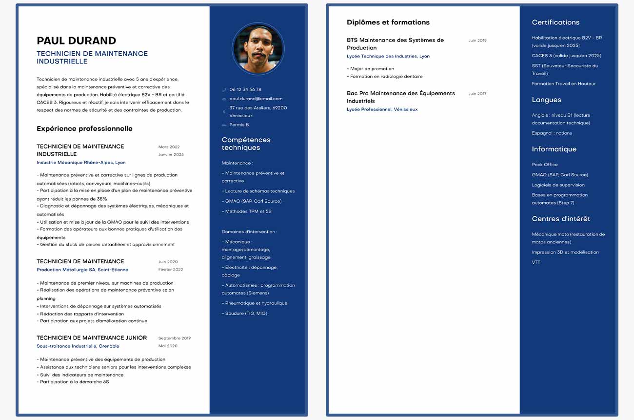 exemple de CV de maintenance industrielle